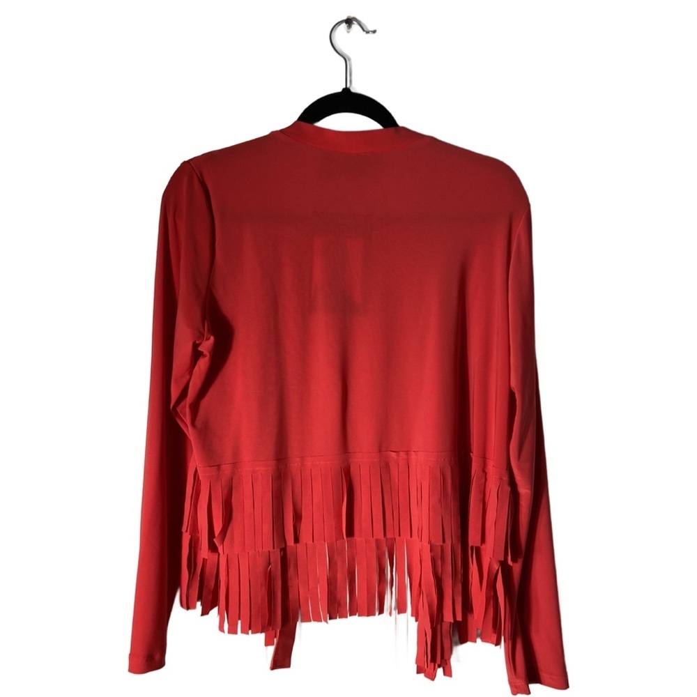 Attitudes by Renee Como Jersey Fringe Jacket Cardigan Topper Tomato Red M New - Picture 3 of 14